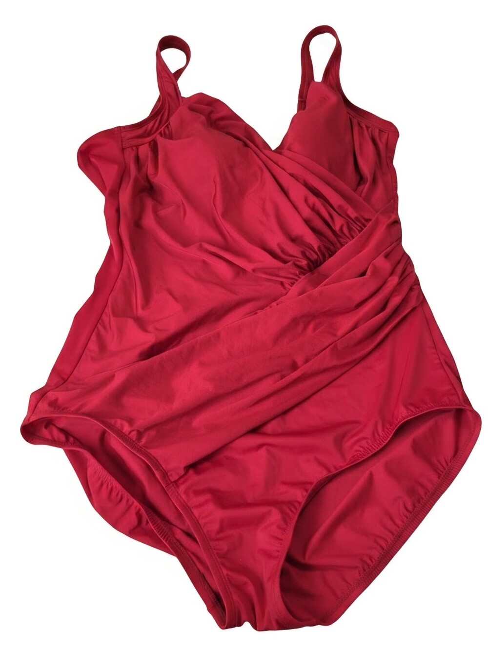 Miradonna Miraclesuit NEW Red Ruched Sz 18 Faux Wrap 1PC Tummy Control Swimsuit - Picture 2 of 15
